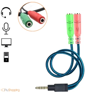 CAVO SDOPPIATORE AURICOLARE CUFFIE MICROFONO JACK 3.5 mm AUDIO PC AUX - Foto 1 di 4