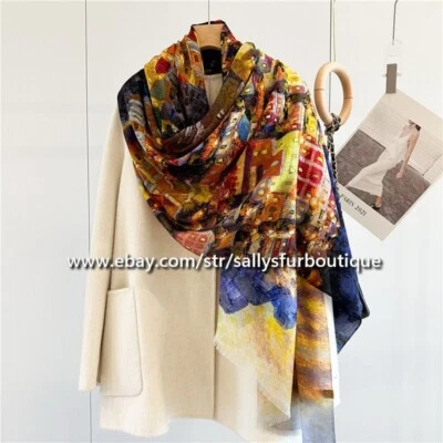 Sallys Cashmere Ring Scarf Wrap Shawl Painting Print Soft Delicate Light 78"*39" - Image 1 of 4