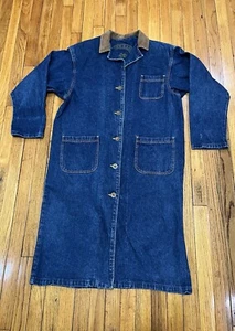 Vintage Lee Denim Jean Jacket Chore Barn Coat Blue Trench Duster Women's L USA - Picture 1 of 15