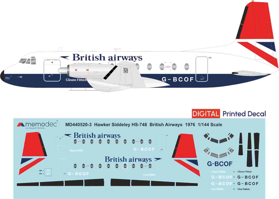 MEMODEC Hawker Siddeley HS-748 British Airways (1976) (1/144, 1/200, 1/72)