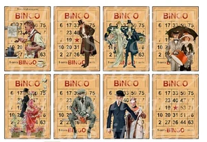 Handmade Set of 8 Retro Vintage Bingo Gentlemen STICKERS - Just Cut & Use! - Picture 1 of 1