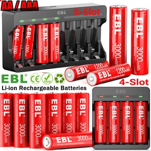 EBL 1.5V AA AAA Rechargeable Batteries 3000/1200mWh/ Lithium Battery Charger Lot - Picture 1 of 77