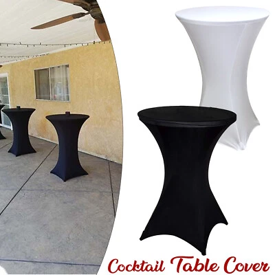 Spandex Cocktail Tablecloth Stretch Cover Round Wedding Party Decor Black White - image 1 of 4
