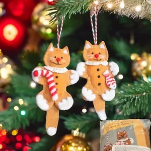Cat Ornaments DIY Needle Felting Wool Kit 3D Gingerbread Set Of 2 Arts Crafts - Picture 1 of 7