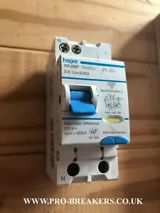 HAGER 6A 30MA TIPO C6 2 POLOS RCD RCCB 104329 AD806F 230V - Imagen 1 de 3