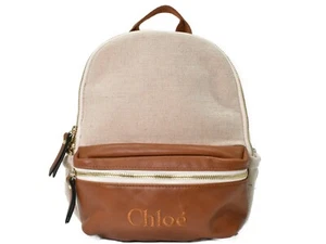 Chloe Backpack Canvas × Leather Ivory Brown Kids Simple Women C10317 Authentic - Picture 1 of 19