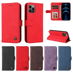 For iPhone 12 11 13 Pro 14 15 Shockproof PU Leather Flip Wallet Case Phone Cover - Picture 1 of 17