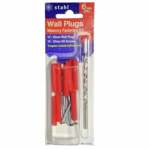 STAHL Masonry Kit 6mm Drill With 35mm Red Wall Plugs Masonry Fastening Kit - Picture 1 of 1