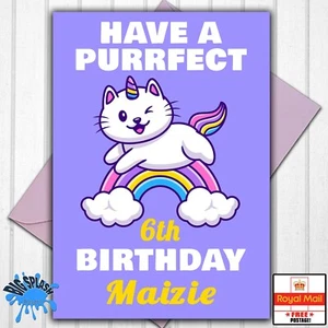 Personalisierte Geburtstagskarte Einhorn Katze Caticorn beliebiger Name und Alter - Bild 1 von 2
