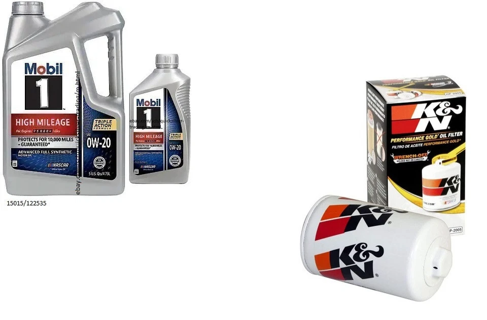Mobil1 0W20 Full Syn. Aceite de motor H/M - 6 cuartos de galón con filtro de aceite de motor K&N HP-2005 Foto 1 de 1