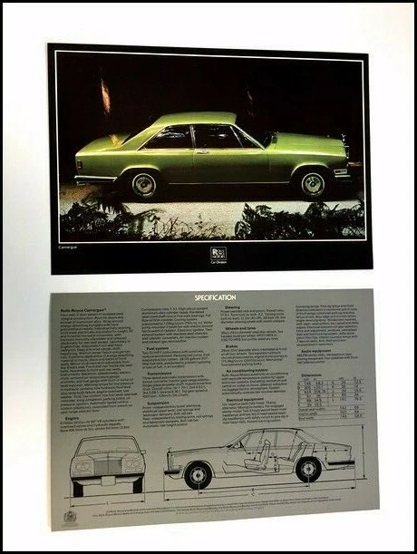 1979 Rolls Royce Camargue Coupe Vintage 1-page Car Brochure Spec Photo Card Foto 1 de 1