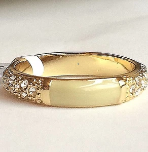 Art Deco Eternity Ring Size 10 11 Cream Enamel Band Stackable CZ Gold Plated - Picture 1 of 10