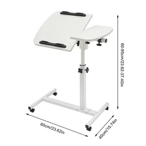 Height Adjustable White Computer Desk Stand with Wheels Adjustable Rolling - Picture 1 of 6