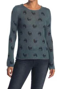 Skull Cashmere Crew Neck Sweater from 360 Cashmere Sz Small New tags Black Teal - Picture 1 of 12