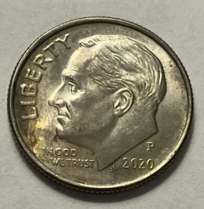 2020 P Roosevelt Dime, DBL Strike Obv/DDR/toned/Missing Clad Layer Obv, #DI-036 - Bild 1 von 12
