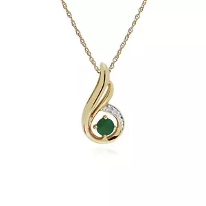 Classic Round Emerald & Diamond Spiral Drop Pendant in 9ct Yellow Gold - Picture 1 of 1