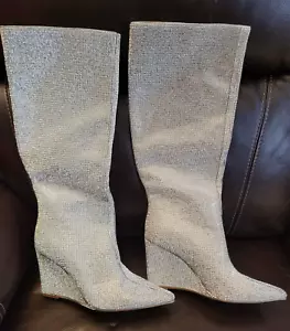 SAMPLE Stunning STEVE MADDEN SHOWOUT GLAM Rhinestone Metallic Long Boots Sz 6 - Picture 1 of 21