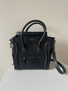 Celine Nano Luggage Crossbody Bag Black Drummed Calfskin - Picture 1 of 24
