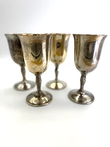 4 Vintage Wm Rogers Silverplate Goblet / Wine Cups Silver Plated - Picture 1 of 15