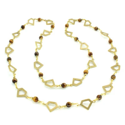 Colar olho de tigre natural pedra preciosa facetada com miçangas joias feitas à mão 27 gramas - Imagem 1 de 2