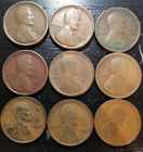 Vintage Lincoln Wheat Pennies - Pds 1909-1958 Us Coins - All Date (9 Coins)