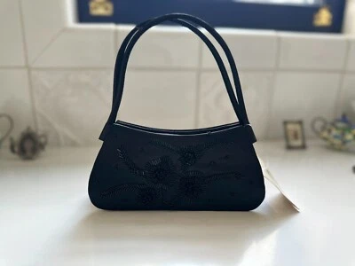 Cartera negra satinada/bolso negro con cuentas puro/jessica mcclintock Foto 1 de 4