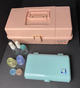 Retro Caboodles 80er/90er Take It Tote - Türkis Organizer Tackle Box - Pfirsich 13 Teile - Bild 1 von 13
