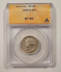 1932 S Washington Quarter 25C, XF 45 ANACS - Picture 1 of 8