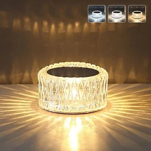 Portable Crystal LED Table Lamp, 3-Levels Brightness Desk Lamp, 3 Color Touch... - Picture 1 of 8