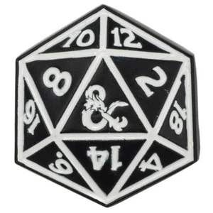 Dungeons & Dragons D20 Anstecknadel Pinback D&D AD&D schwarz weiß Ampersand Rolle  - Bild 1 von 5