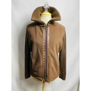 Carolyn Taylor petite Brown fleece Leather Trim warm Jacket size PM - Picture 1 of 5