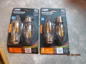 (4) NEW Feit Electric 60W Filament Enhance B10 LED Bulb Dimmable 2700K (2x2pk) - Picture 1 of 4