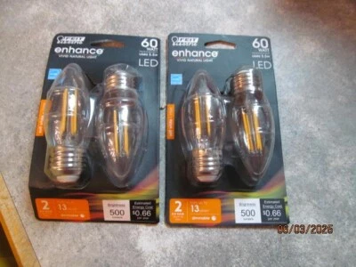 (4) NEW Feit Electric 60W Filament Enhance B10 LED Bulb Dimmable 2700K (2x2pk) - Image 1 of 4