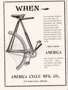 1896 Fahrrad Druckanzeige America Cycle Mfg Co Chicago Traversenrahmen - Bild 1 von 2