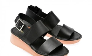 CLARKS VELHILL STRAP LADIES BLACK LEATHER SANDALS UK SIZE 7 D EU 41 - Picture 1 of 5