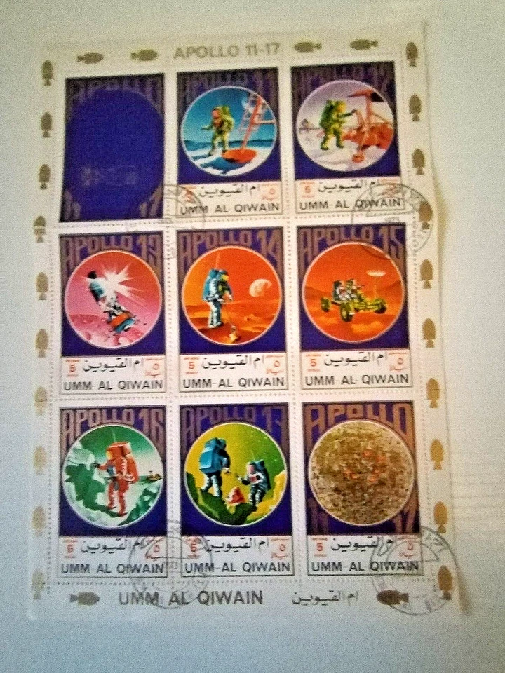 1BLOC FEUILLET DE 9 TIMBRES OBLITÉRÉS 1972 AL QIWAIN (Emirat) APOLLO 11-17 - Photo 1/1