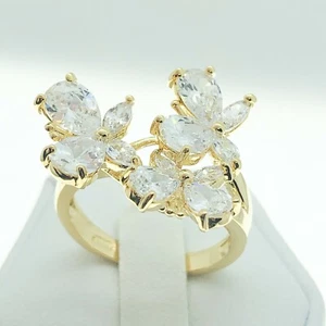 R5793 Women Fashion Jewelry White Yellow Gold Plated Butterfly Cocktail CZ Ring - Picture 1 of 9