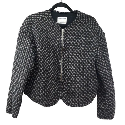 Antigua Chaqueta Bomber Acolchada Azul Marino Para Mujer Pequeña Negra Geo Calce Relajado Capa Artística Foto 1 de 4