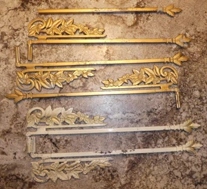 Vintage Adjustable Swing Arm Curtain Rods Floral Leaves Cast Metal SET of 5 + Ex - Picture 1 of 13