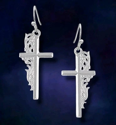 Pendientes Cruz Fe Filigrana Plata Fina Montana Plateros Tooled - ¡NUEVOS! Foto 1 de 4