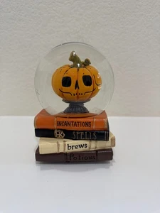 Halloween Pumpkin Skull Snow Globe with Spell Books Base - Picture 1 of 6