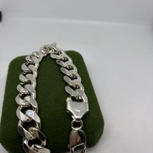 (1799)Sterling Silver 925 Heavy Curb Bracelet - Picture 1 of 9