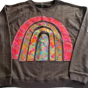 NWOT Natural Life Oversized Long Sleeve Sweatshirt L/XL Brown Rainbow Applique - Picture 1 of 9