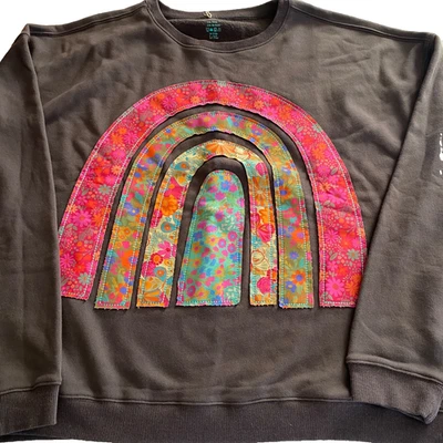 NWOT Natural Life Oversized Long Sleeve Sweatshirt L/XL Brown Rainbow Applique - Image 1 of 4