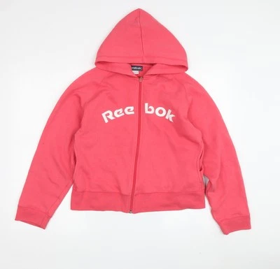 Sudadera con capucha para mujer Reebok rosa cremallera completa, talla 12, acento de logotipo Foto 1 de 4