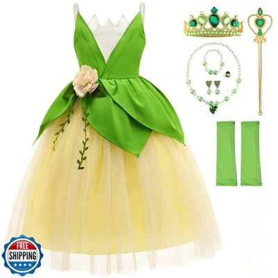 TYHTYM Princess Tiana Costume Girls Princess and the Frog Cosplay Dress Up Fa - Image 1 of 4