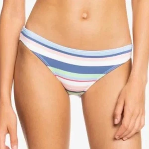 Roxy Line Up Bikini Bottoms In Bright White The Line Up Stripe Size Small - Picture 1 of 4