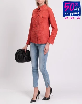 RRP €811 DESA 1972 Suede Leather Shirt US4 UK8 IT40 S Pink Snap Garment Dye - Image 1 of 4