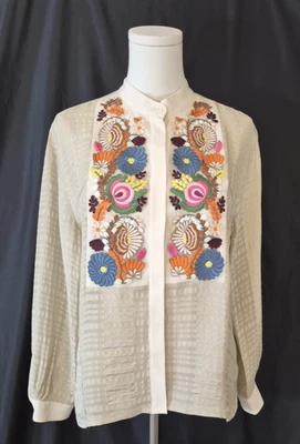 Nueva Blusa ETRO Mujer Crema Floral Bordada a Mano Mezcla Seda EE. UU. 10 Foto 1 de 4