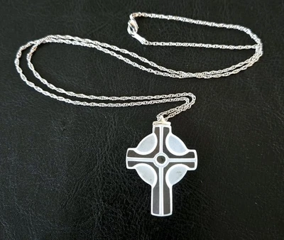 ✝️COLLAR CADENA CUERDA COLGANTE CRUZ CRISTAL PLOMO TARJETAS SELLO 22" DE COLECCIÓN Foto 1 de 4